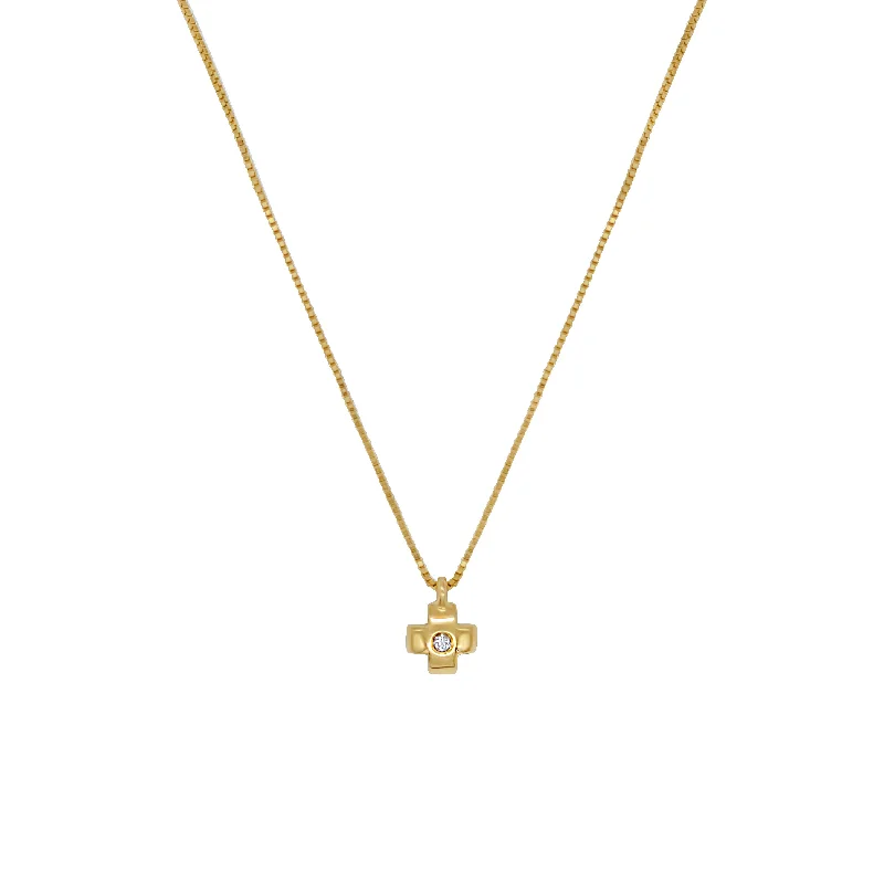 women’s gold pendant necklace with engraving-CROSS NECKLACE - DIAMOND AND GOLD