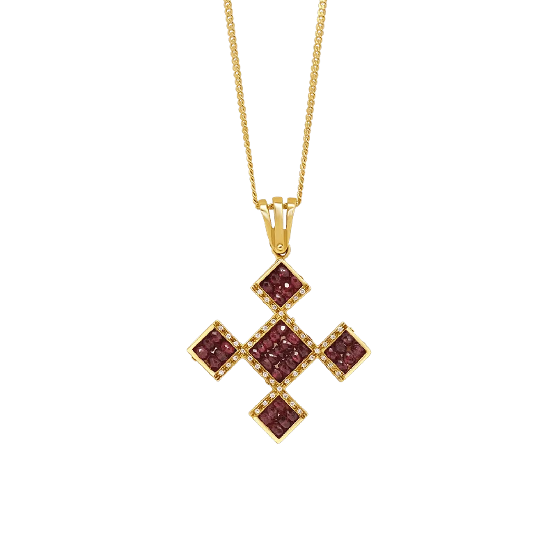 gold pendant necklace for anniversary gift-CROSS NECKLACE - DIAMONDS AND GEMSTONES - GOLD