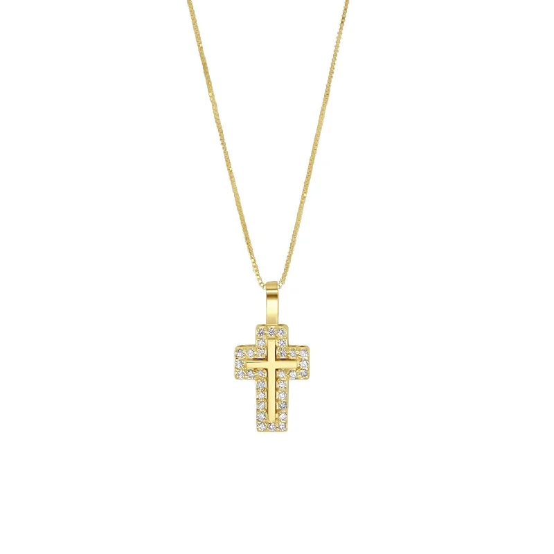 boho charm pendant necklace for women-CROSS NECKLACE - DIAMONDS AND GOLD