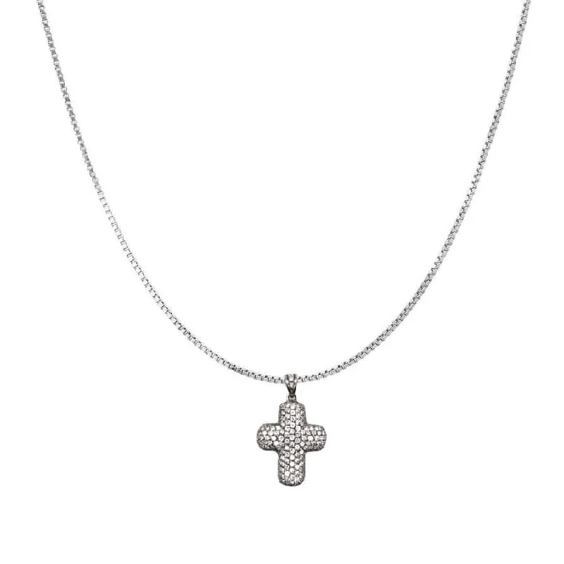 silver crystal heart pendant necklace for girls-CROSS WITH DIAMOND - NECKLACE - WHITE GOLD