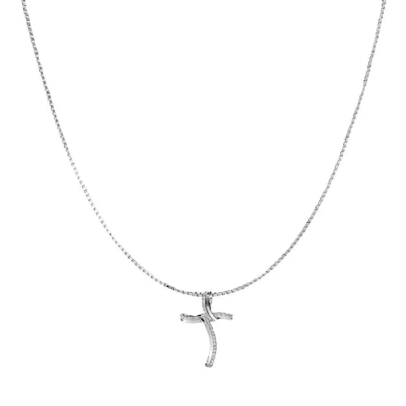 large heart-shaped pendant necklace for men-CROSS WITH DIAMONDS - NECKLACE - WHITE GOLD