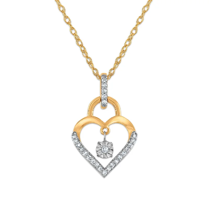 minimalist gold pendant necklace-Diamond Accent 18-inch Heart Lock Pendant in 10KT Yellow Gold