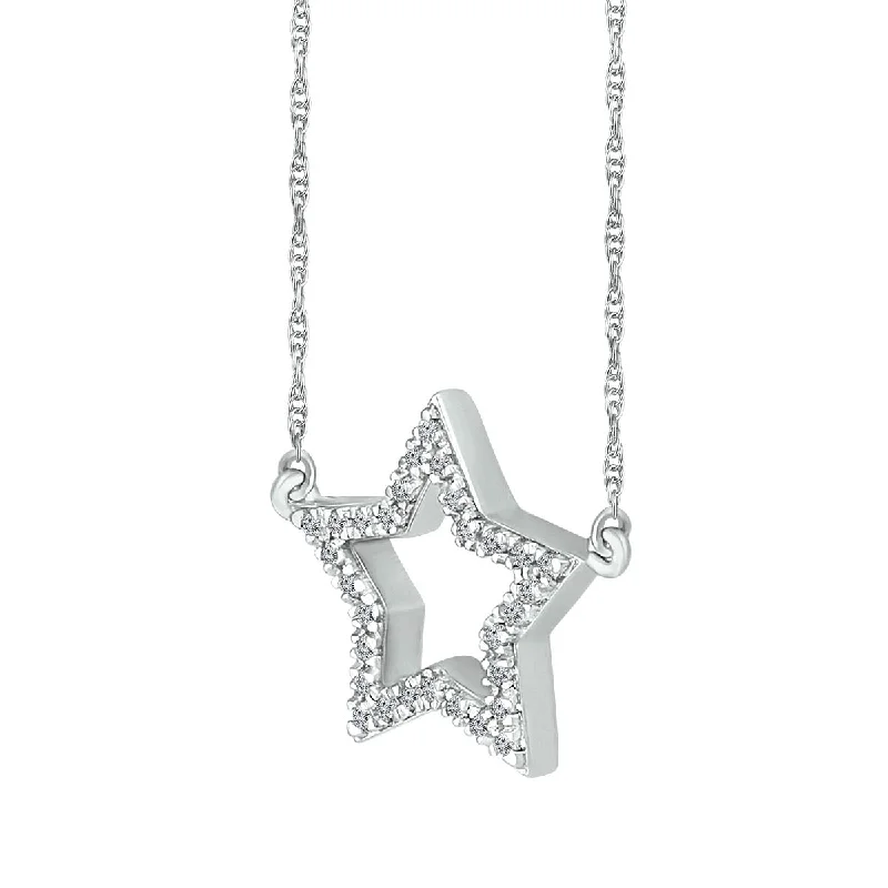 rose gold charm pendant necklace-Diamond Accent 18-inch Star Necklace in Sterling Silver