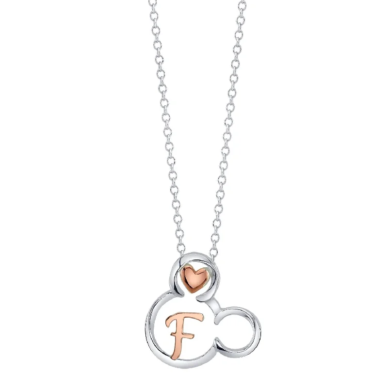 celestial star pendant necklace for women-Disney Sterling Silver 18-inch Initial Pendant; Initial F