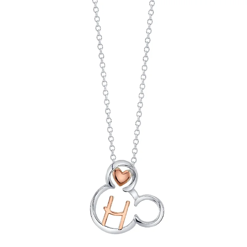 men’s custom silver pendant necklace-Disney Sterling Silver 18-inch Initial Pendant; Initial H