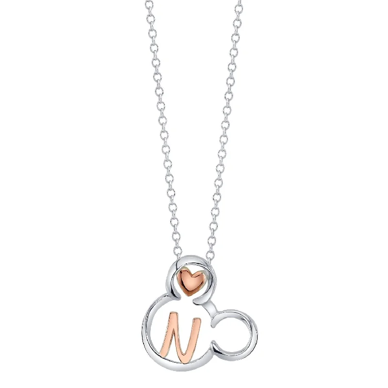 gold heart pendant necklace with engraving-Disney Sterling Silver 18-inch Initial Pendant; Initial N