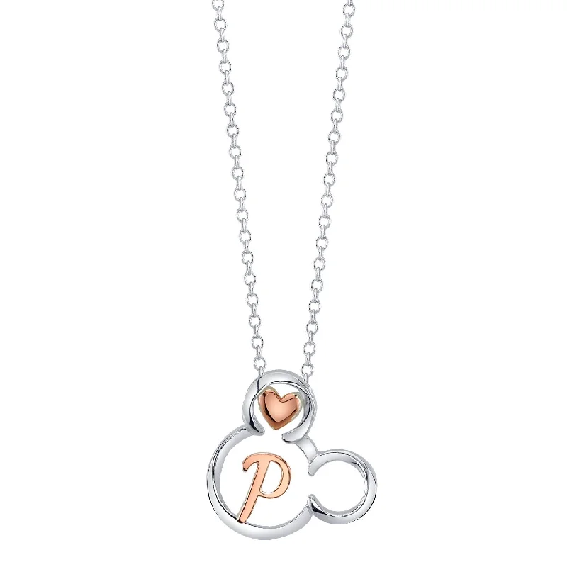 personalized photo pendant necklace-Disney Sterling Silver 18-inch Initial Pendant; Initial P