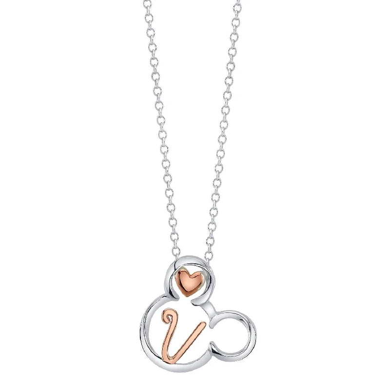 custom couple’s necklace with names-Disney Sterling Silver 18-inch Initial Pendant; Initial V