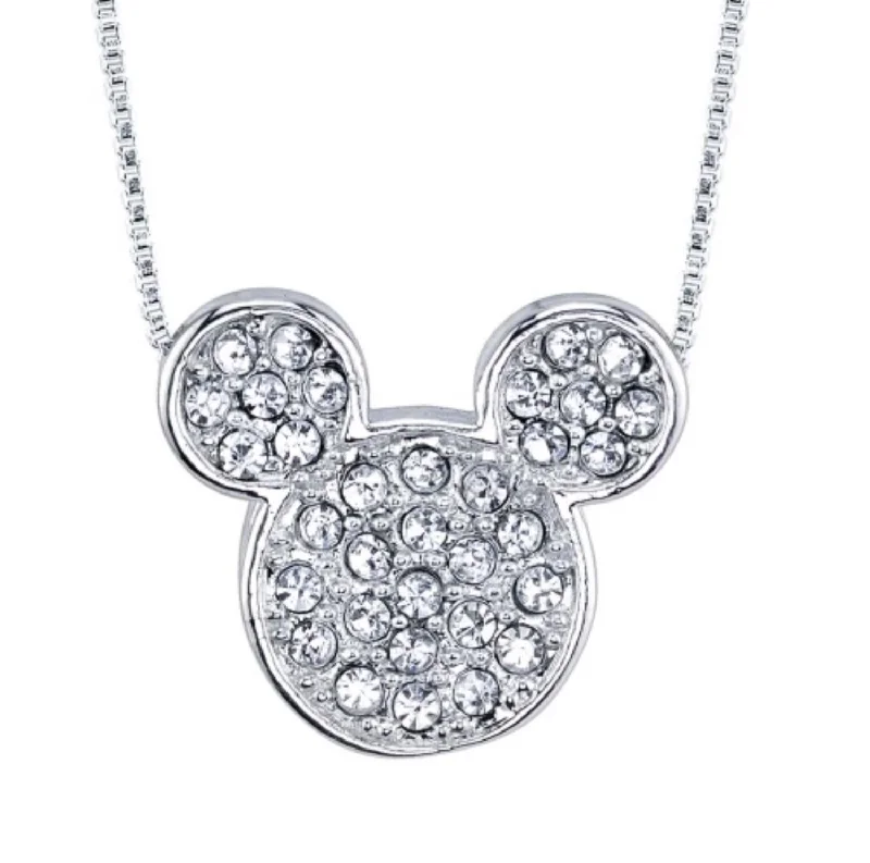 engraved family birthstone necklace-Disney Sterling Silver and Cubic Zirconia 18-inch Mickey Mouse Pendant