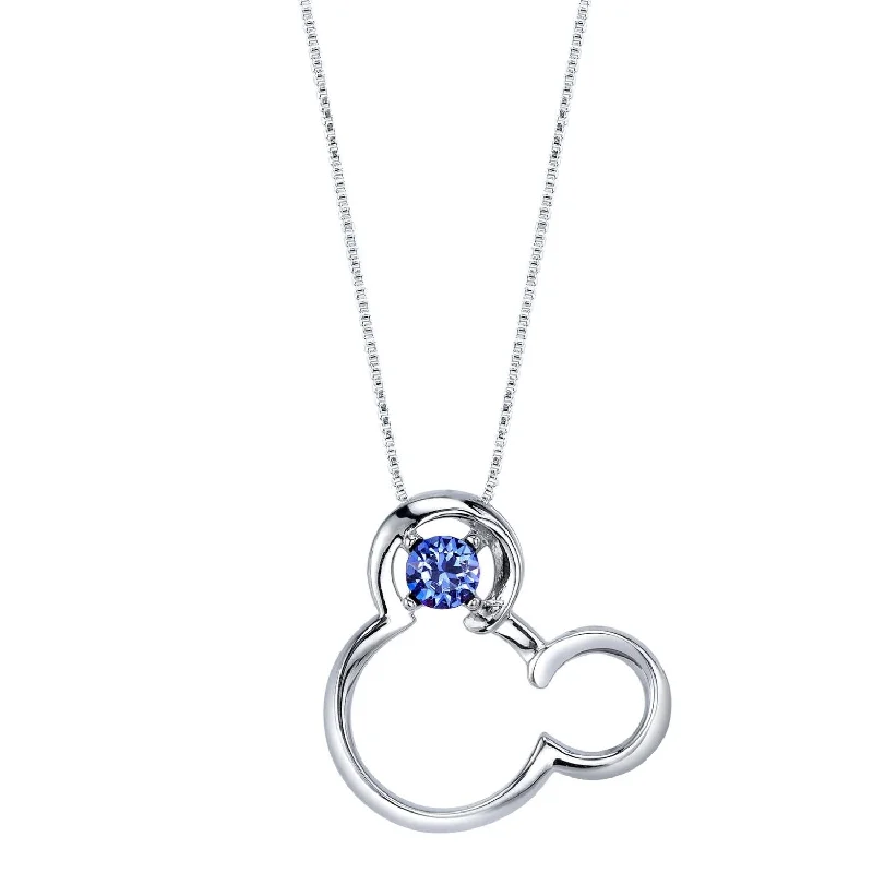 celestial moon and star pendant necklace-Disney Sterling Silver Round Crystal 18-inch Birthstone Mickey Mouse Pendant