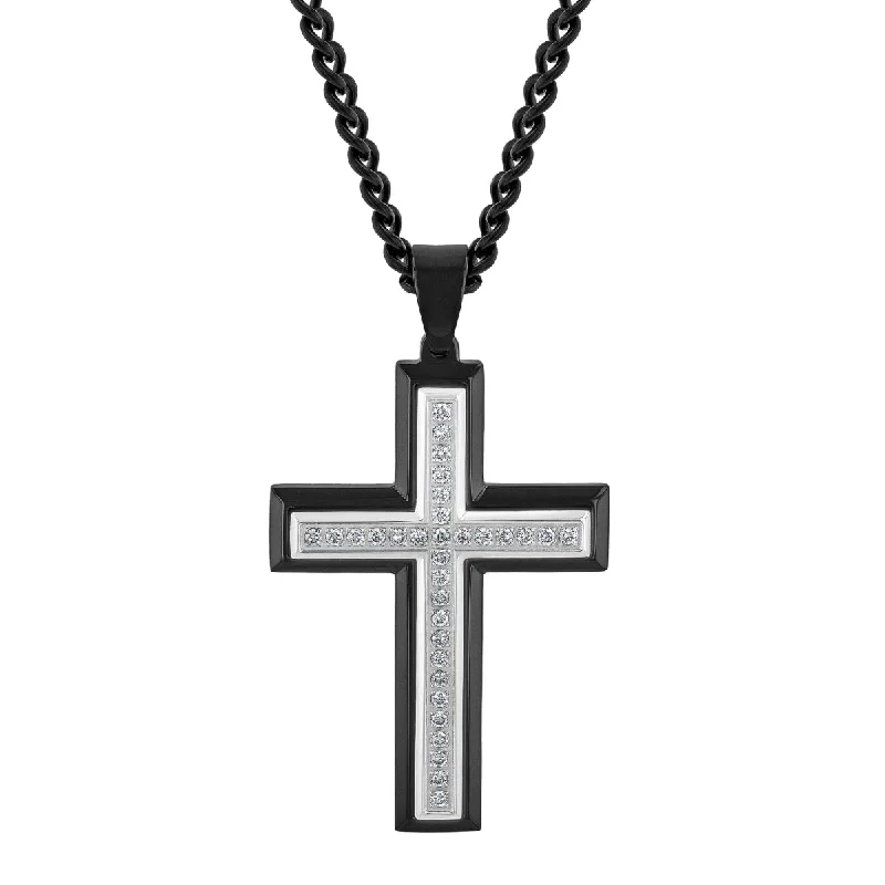 women’s silver charm pendant necklace-EcoLove 1/2 CTW Lab Grown Diamond Black Stainless Steel 24-inch Cross Pendant