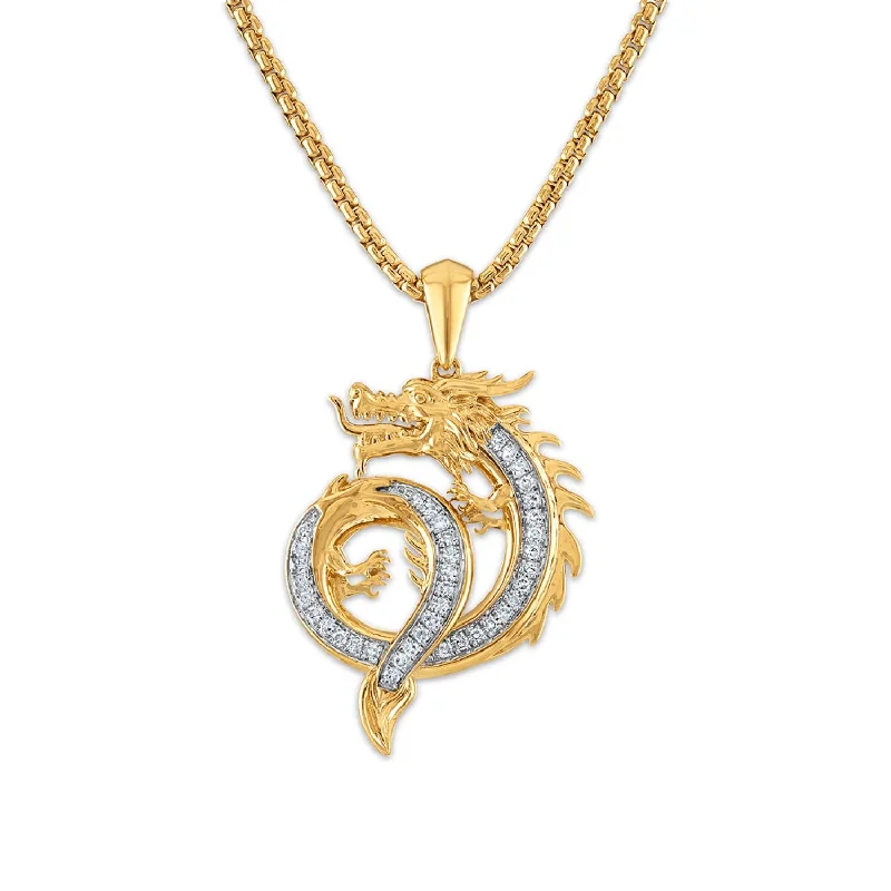 sterling silver pendant for anniversary-EcoLove 1/4 CTW Lab Grown Diamond 24-inch Dragon Pendant in Gold Plated Sterling Silver