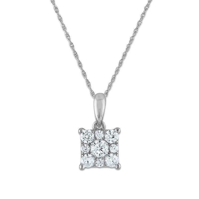 engraved family birthstone necklace-EcoLove 1/4 CTW Lab Grown Diamond Cluster 18-inch Pendant in 14KT White Gold