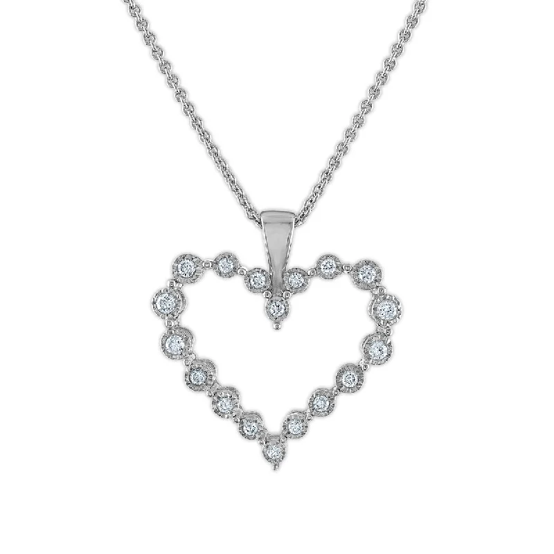 gold heart pendant with name-EcoLove 1/4 CTW Lab Grown Diamond Heart 18-inch Pendant in Rhodium Plated Sterling Silver