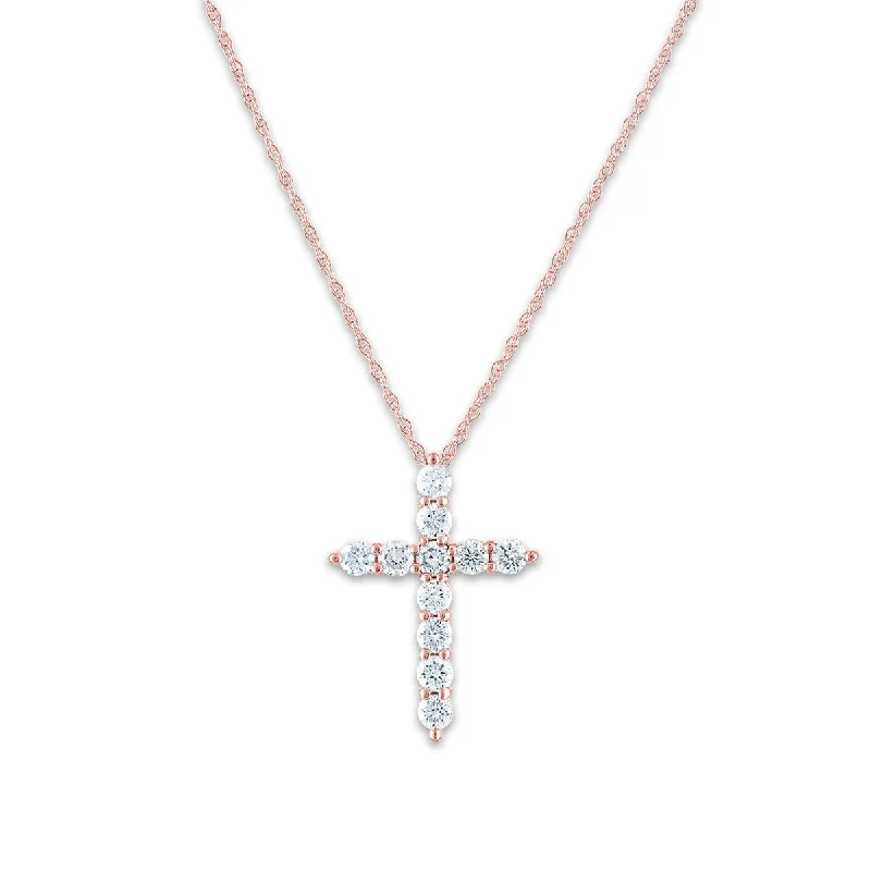 zodiac sign pendant necklace for women-EcoLove 10KT Rose Gold 1/2 CTW Lab Grown Diamond 18-inch Cross Pendant