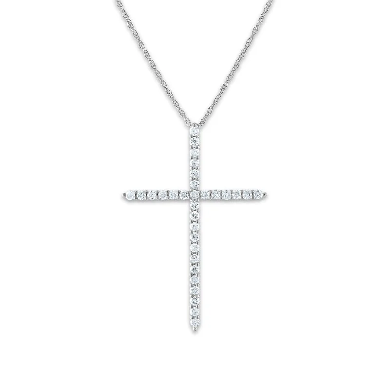 simple charm necklace with silver pendant-EcoLove 14KT White Gold 1/2 CTW Lab Grown Diamond 18-inch Cross Pendant