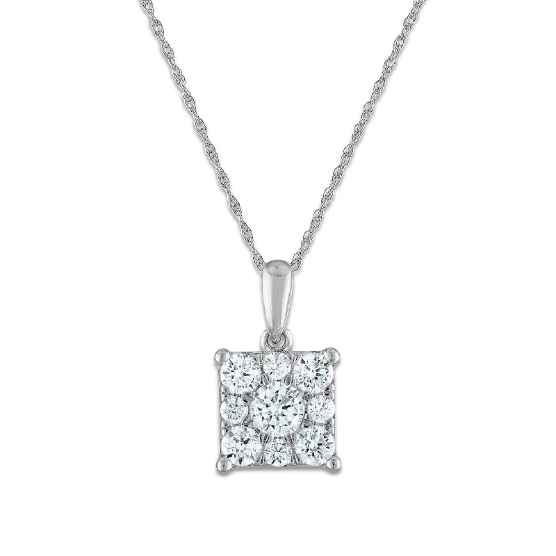 custom engraved silver bar necklace-EcoLove 3/4 CTW Lab Grown Diamond Cluster 18-inch Pendant in 14KT White Gold