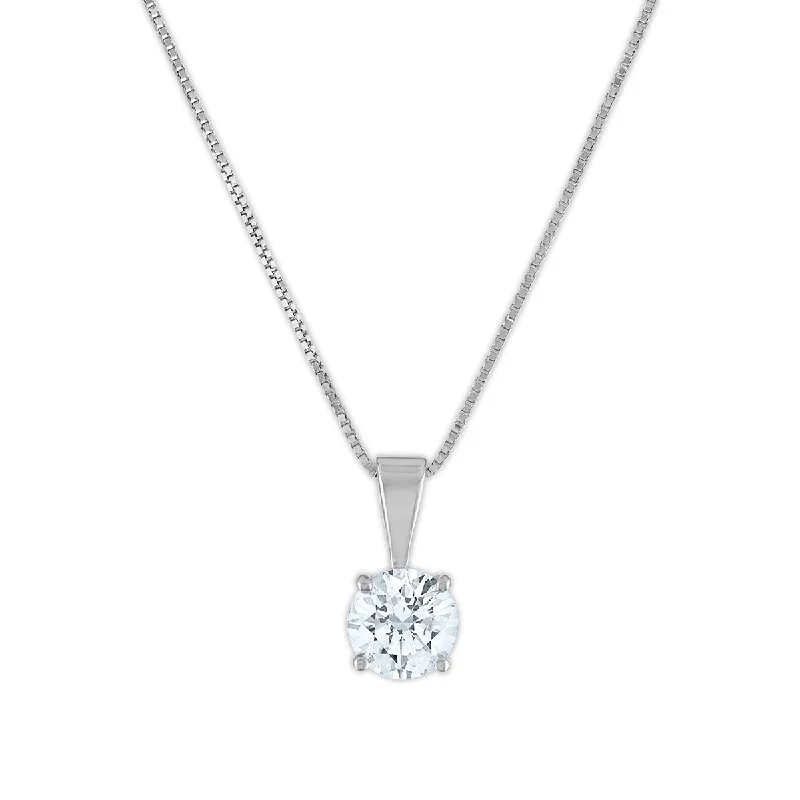 silver crystal pendant necklace for him-EcoLove 3/4 CTW Lab Grown Diamond Solitaire 18-inch Pendant in 14KT White Gold