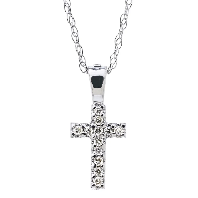 long silver chain necklace with pendant-Kiddie Kraft 14KT White Gold 15-inch Childrens Cross Pendant