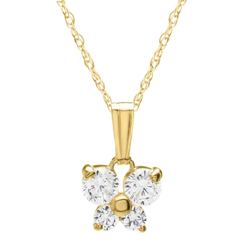 celestial crystal pendant necklace for him-Kiddie Kraft 14KT Yellow Gold Cubic Zirconia 15-inch Childrens Butterfly Pendant