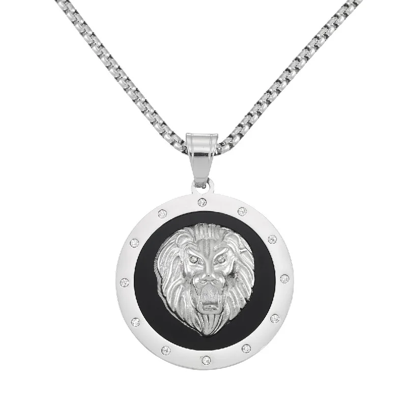 personalized gold charm necklace for girls-King by Simone I Smith Stainless Steel and Crystal 40MM 24-inch Lion Medallion Pendant