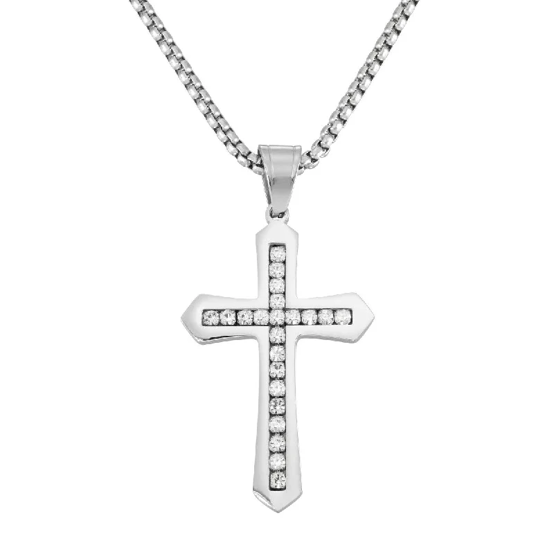 custom pendant necklace for him with initials-King by Simone I Smith Stainless Steel and Crystal 40X28MM 24-inch Cross Pendant