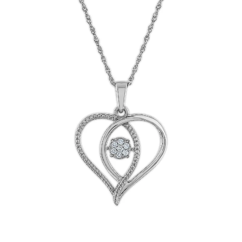 silver crystal heart pendant necklace for girls-LoveSong 1/10 CTW Diamond Heart 18-inch Pendant in Rhodium Plated Sterling Silver