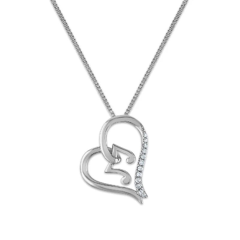 custom name pendant for boyfriend-LoveSong Diamond Accent Heart 18-inch Pendant in Rhodium Plated Sterling Silver