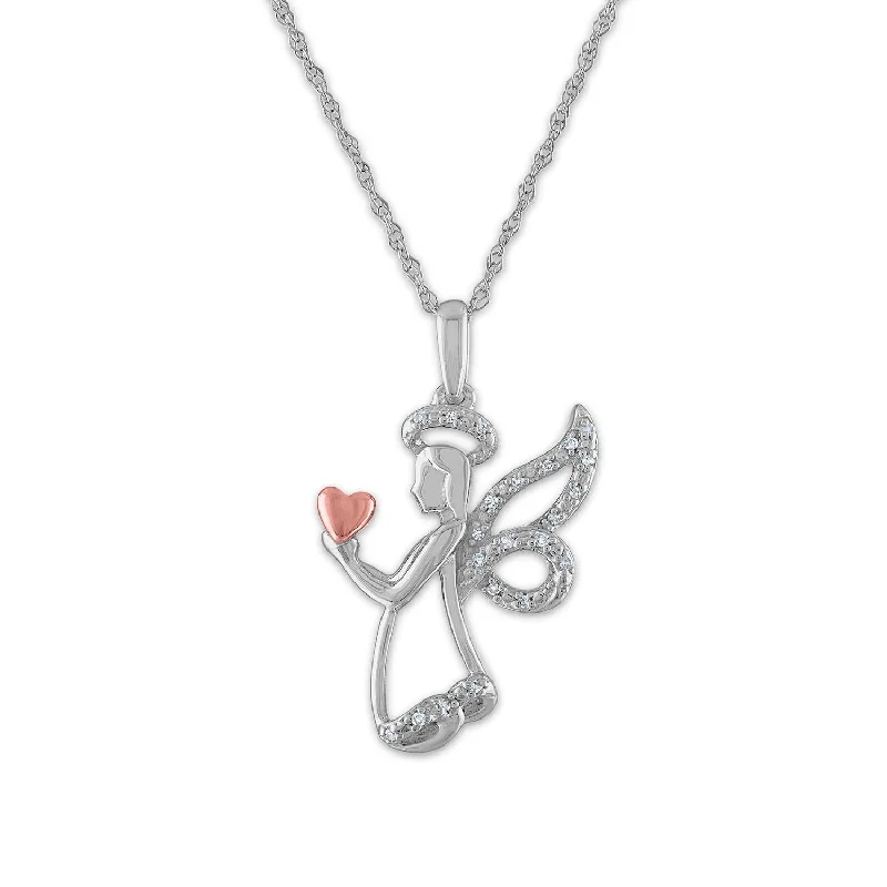 personalized nameplate bar necklace-LoveSong Diamond Accent Angel 18-inch Pendant in Sterling Silver