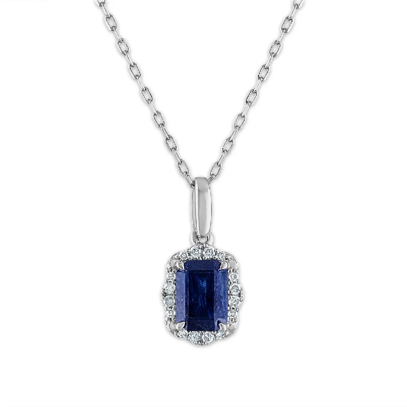 personalized pendant necklace for mothers-LoveSong Vintage Inspired Sapphire and Diamond Halo Pendant