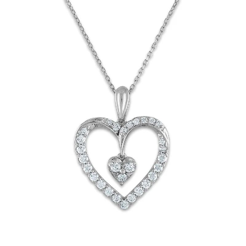 gold pendant necklace with custom engraving-LoveSong EcoLove 3/4 CTW Lab Grown Diamond Heart 18-inch Pendant in 10KT White Gold