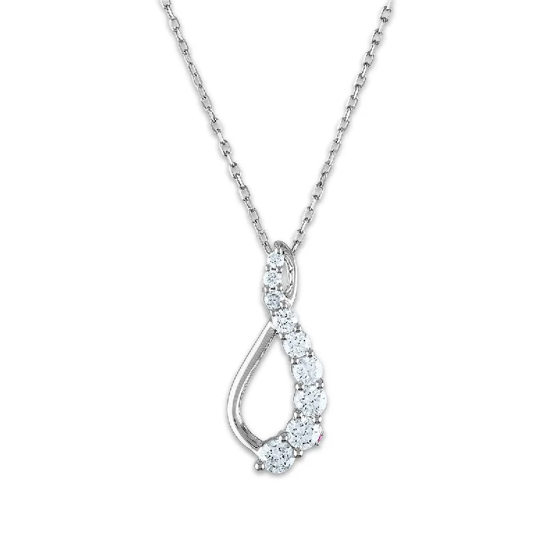 personalized name bar necklace for kids-LoveSong EcoLove 3/4 CTW Lab Grown Diamond Swirl 18-inch Pendant in 10KT White Gold