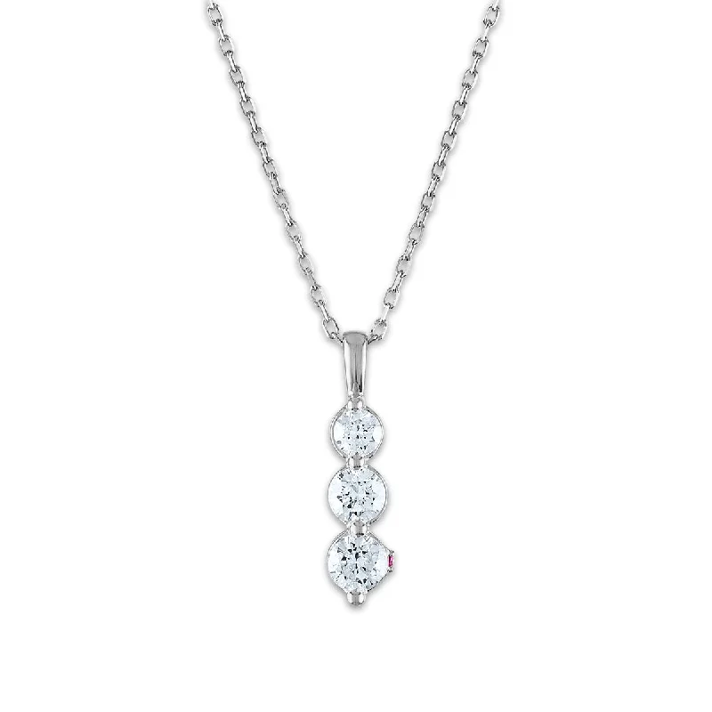 handmade crystal bar necklace for women-LoveSong EcoLove 3/4 CTW Lab Grown Diamond Three Stone 18-inch Pendant in 10KT White Gold