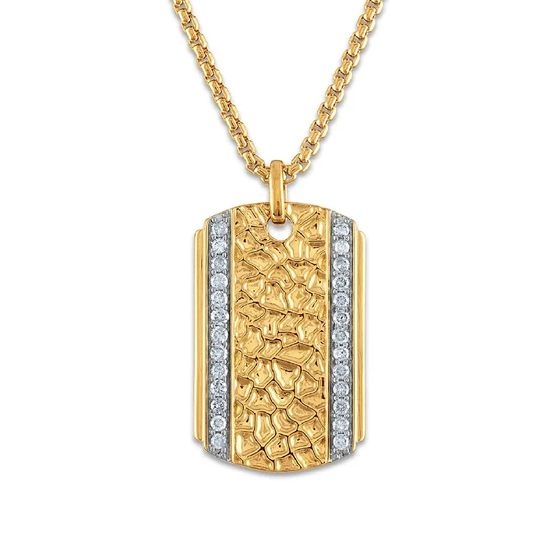 silver moon pendant for women-Luxe Layers 1/2 CTW Diamond Nugget Dog Tag 22-inch Pendant in Gold Plated Sterling Silver