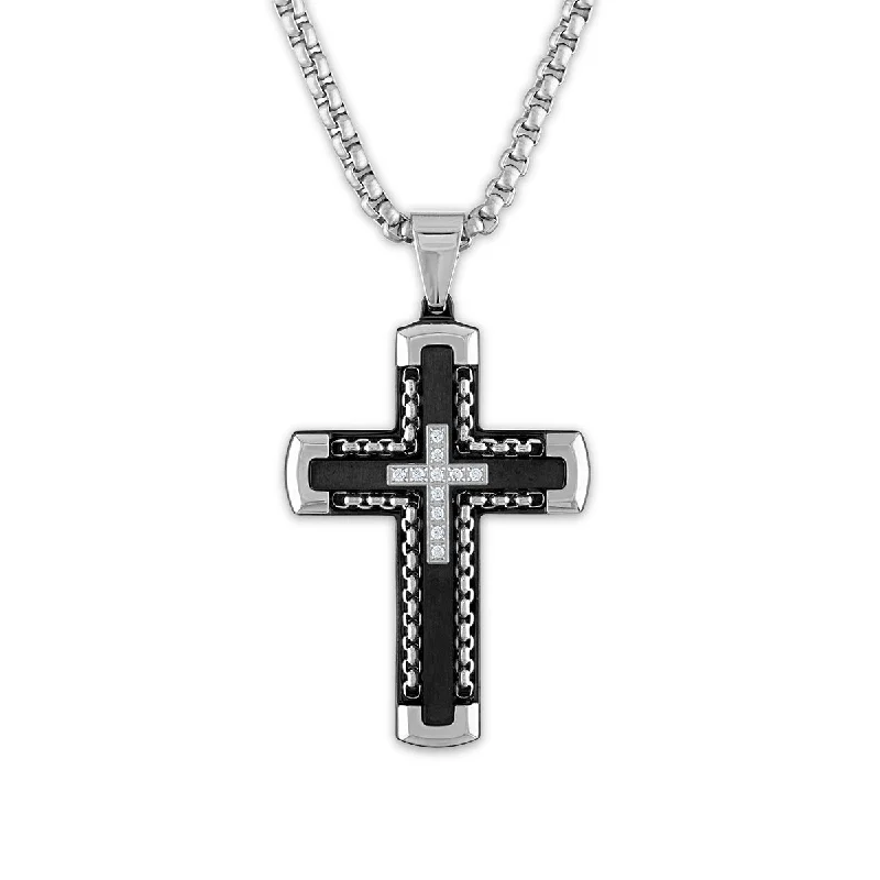 sterling silver pendant necklace with heart-Luxe Layers Stainless Steel 1/8 CTW Diamond 30X52MM 24-inch Cross Pendant