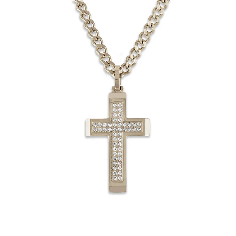 handmade pendant necklace with initials-Luxe Layers Stainless Steel and Cubic Zirconia 24-inch Cross Pendant