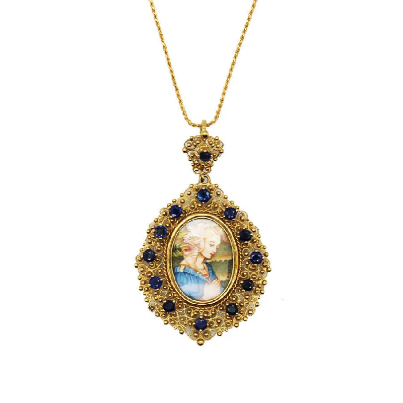 personalized name plate necklace with engraving-MADONNA OF LIPPI NECKLACE - GOLD AND SAPPHIRES