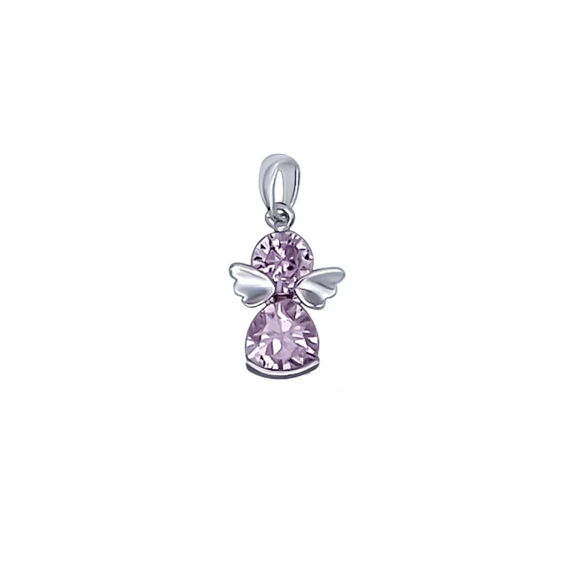 vintage crystal pendant necklace for brides-ROSE ANGEL PENDANT - SILVER AND ZIRCONIA