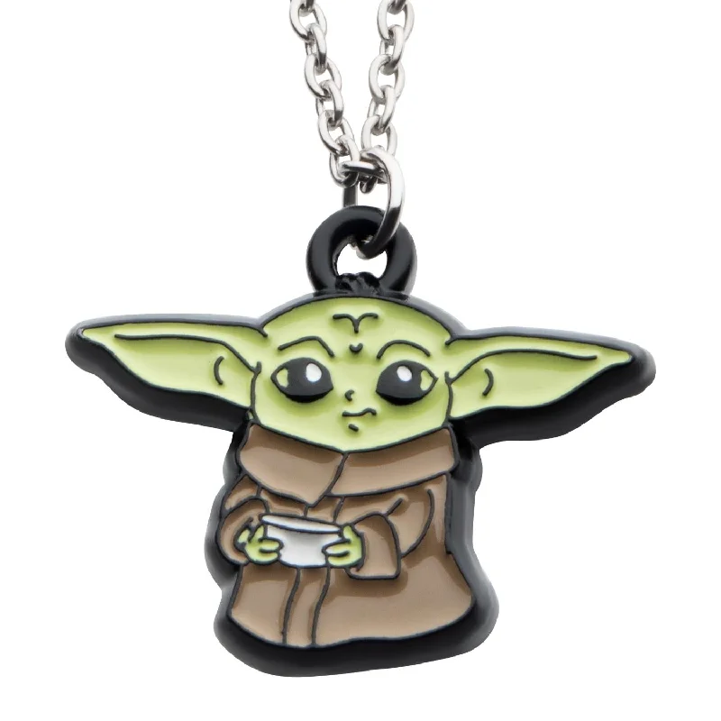 crystal pendant necklace with engraving for her-Silver-tone Base Metal 18-inch Star Wars Baby Yoda Pendant