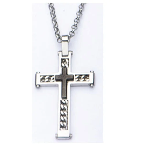 custom circle pendant necklace for her-Stainless Steel 24-inch Cross Pendant