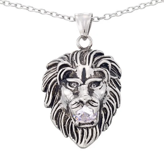 simple gemstone pendant necklace for women-Stainless Steel 24-inch Lion Pendant