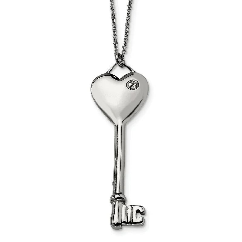 dainty bar pendant necklace-Stainless Steel Heart with CZ Key Pendant