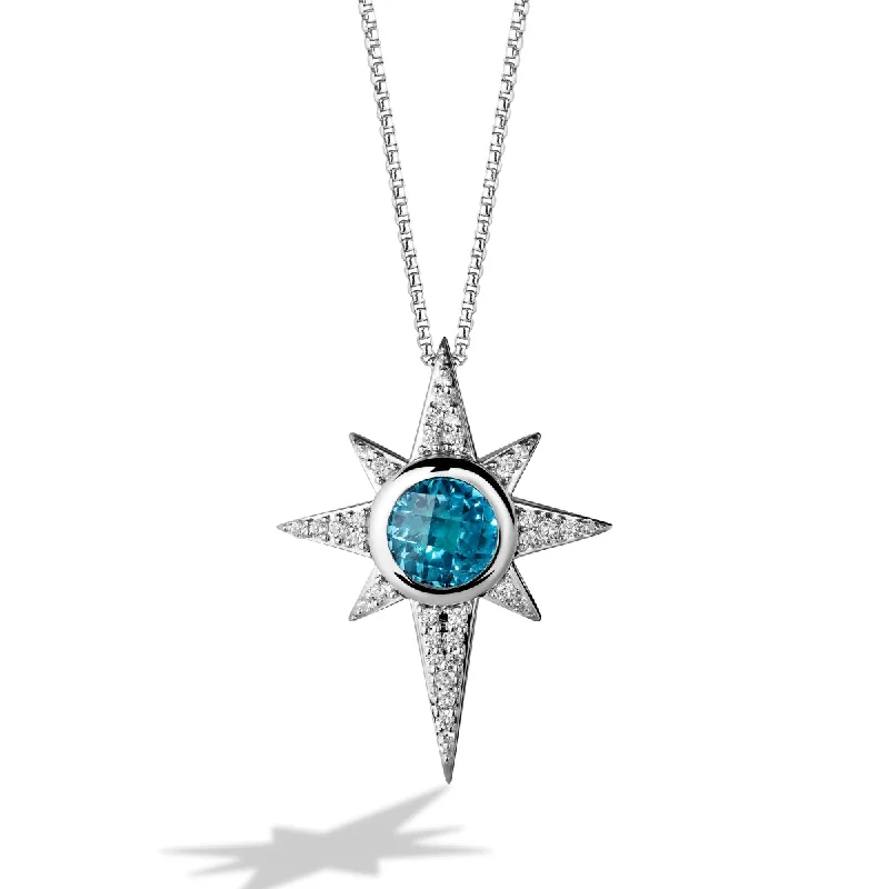 gold pendant necklace with family names-Star Wars™ KYBER CRYSTAL RADIANCE 18-inch Pendant with 1/3CTW Diamonds and Sky Blue Topaz in Sterling Silver