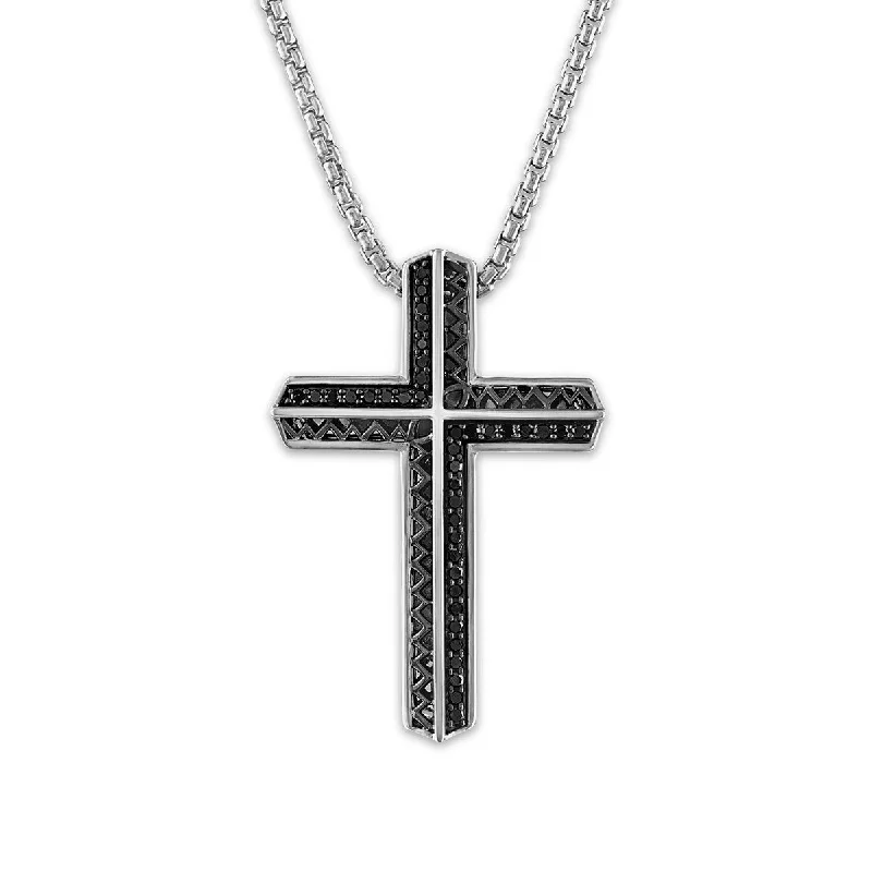 personalized silver coin pendant necklace-Sterling Silver 1/4 CTW Diamond 34X23MM 22-inch Cross Pendant