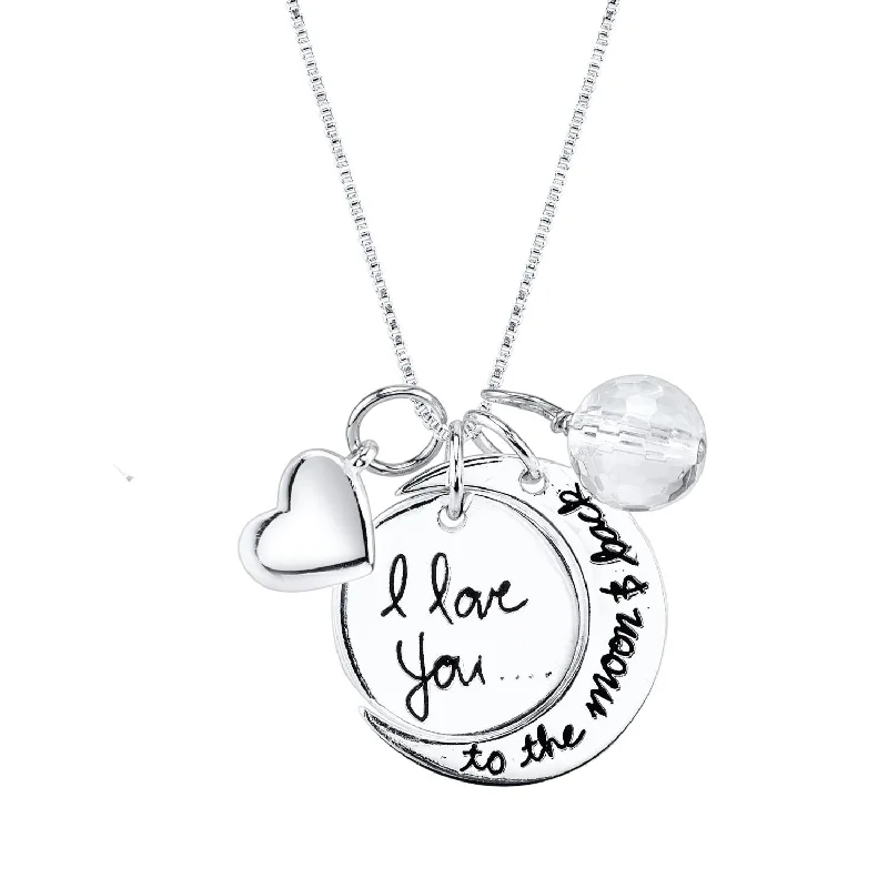 rose gold charm pendant necklace-Sterling Silver 18-inch I Love You To The Moon And Back Pendant