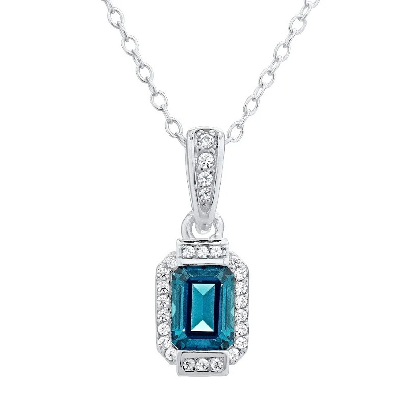 silver and gold personalized pendant necklace-Sterling Silver 18-inch Blue Cubic Zirconia Pendant