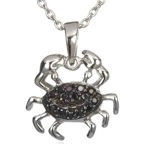 gemstone bar pendant necklace-Sterling Silver and Cubic Zirconia 18-inch Crab Pendant