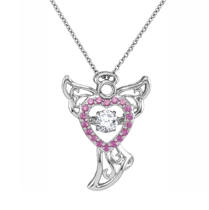 personalized gemstone heart necklace-Sterling Silver and Pink Sapphire 18-inch Angel Pendant