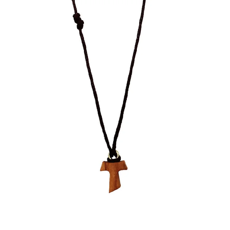 dainty bar pendant necklace-TAU CROSS NECKLACE - ROPE AND WOOD