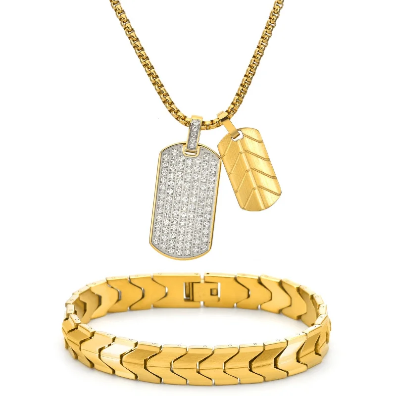 zodiac sign charm pendant necklace-Titán by Adrian Gonzalez Yellow Stainless Steel and Cubic Zirconia Pendant Bracelet Set